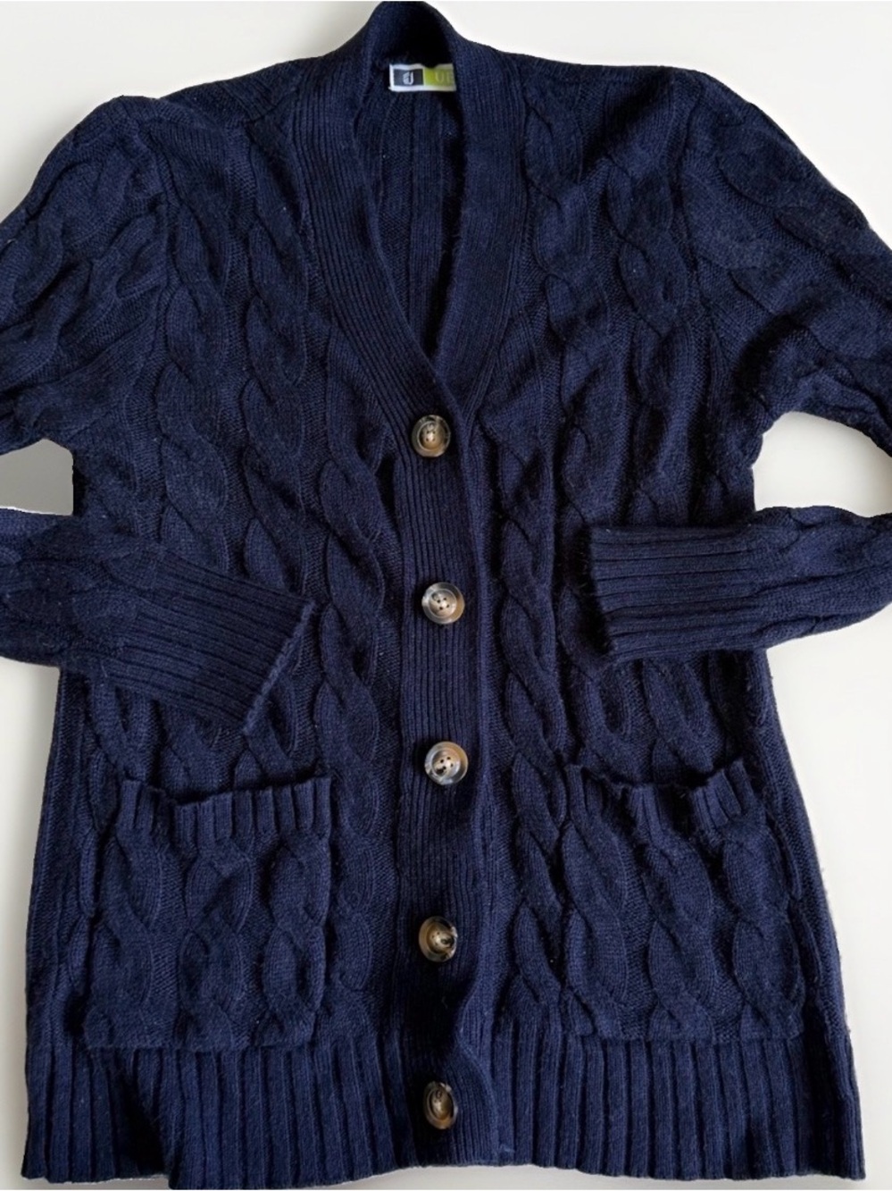 Navy Blue Cable Knit Cardigan Sweater Small Coastal Grandma Preppy Academia